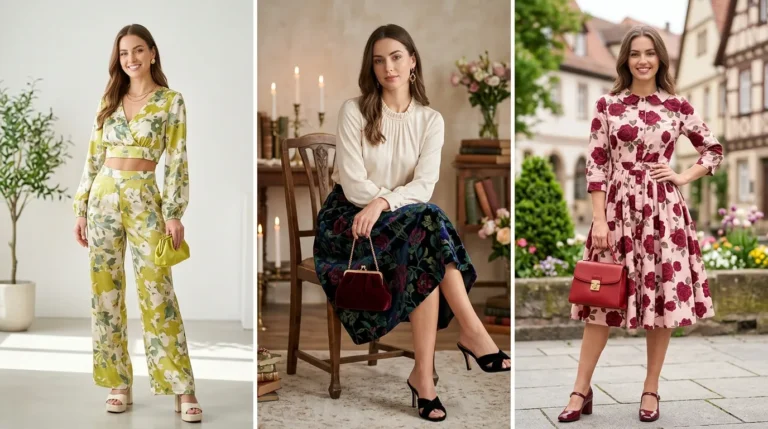 A woman in a floral dress is sitting on a chair.